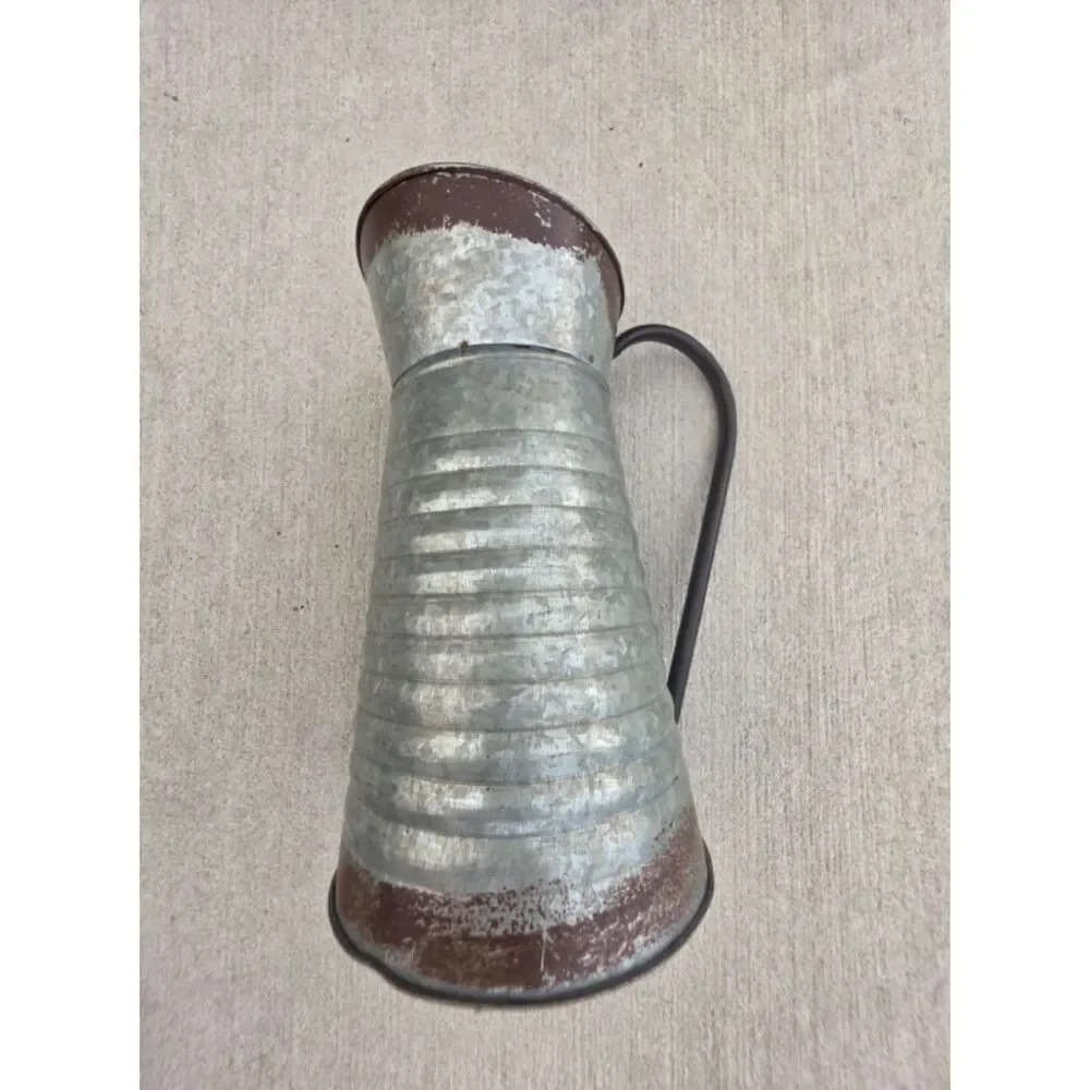 Rustic Galvanized Metal Pitcher Vase Farmhouse Primitive Floral Jug Home Decor